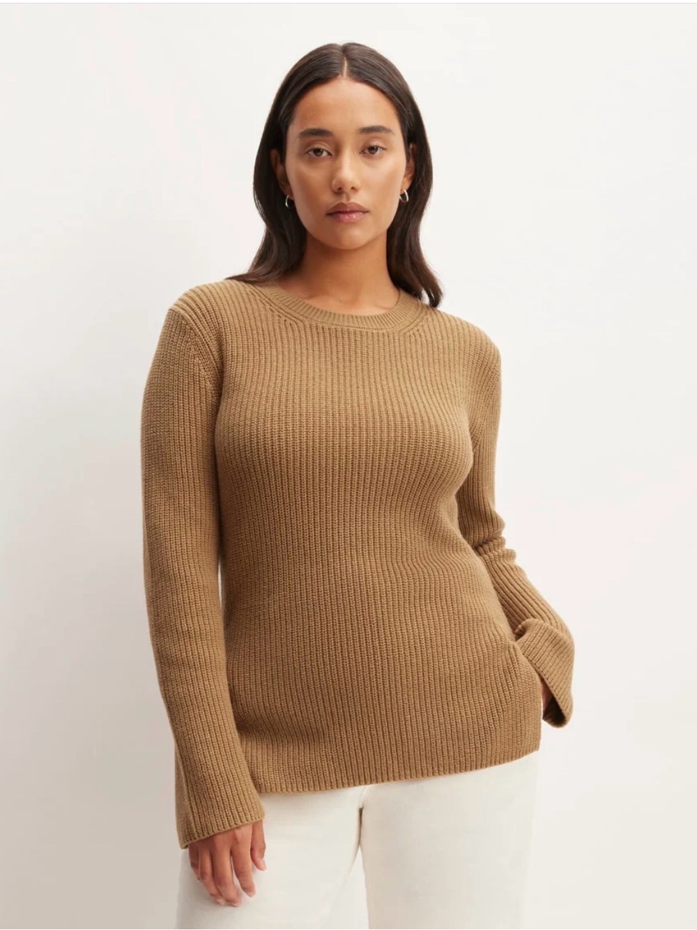 Everlane Organic Cotton Ribbed Crewneck Sweater Acorn Brown XS